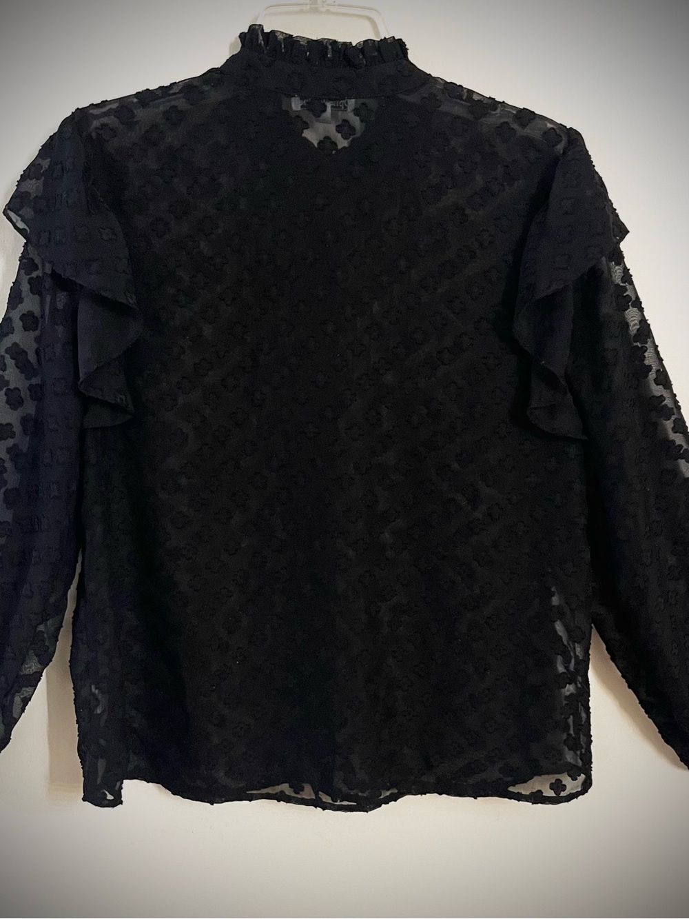 Women's Black Ruffled Button-Up Blouse Size L - Picture 2 of 2